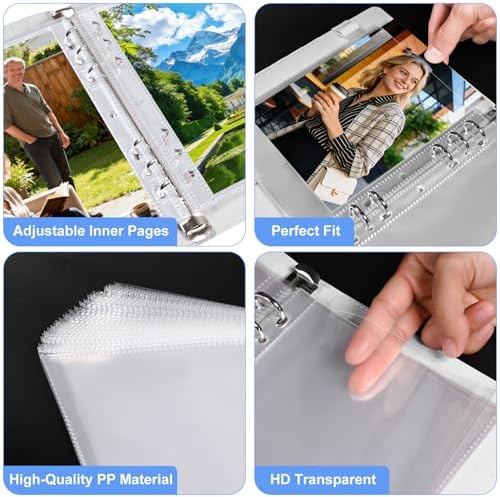A5 PU Leather Photo Album with 60 Pockets, 5x7 Top Loading Double-Sided Sleeves, Adjustable 6 Ring Binder for Photos, Scrapbook & Keepsakes, White - Image 7