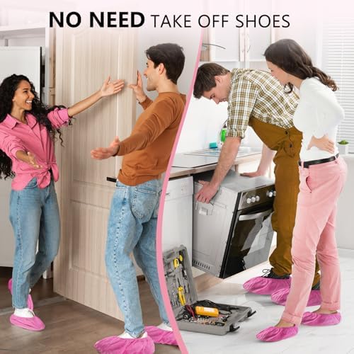 squish Shoe Covers Disposable Non Slip, 100 Pack(50 pairs) Pink Thick Extra Disposable Boot Covers Slip Proof Shoe Cover for Indoors Outdoors Durable Protector Covers Fits Virtually Most Shoes - Image 6