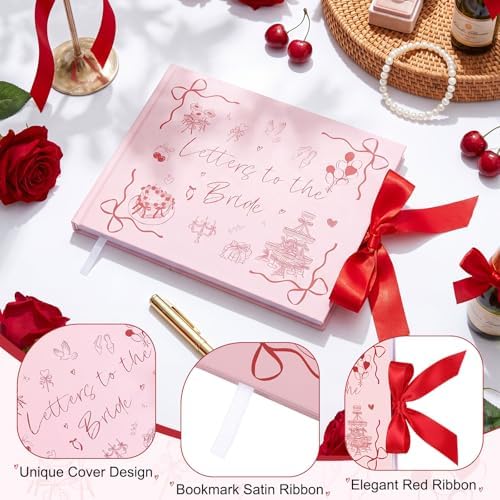 Wedding Guest Book Letters to Bride 8.5x7 Inch,Pink,Bow - Image 5
