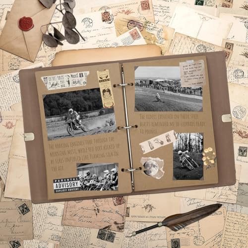 Vienrose Leather Scrapbook Photo Album with 60 Pages Kraft Paper for 4x6 Photos, Vintage binder 3 ring DIY Memory Book for Valentines Anniversary Christmas Birthday Travel Brown - Image 4