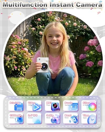 Instant Print Camera for Kids, 1080P Instant Digital Print Cameras for Toddler, Portable Toy for 4 5 6 7 8 9 10 Year Old Girl, Christmas Birthday Gifts for Girls Boys with SD Card White - Image 2