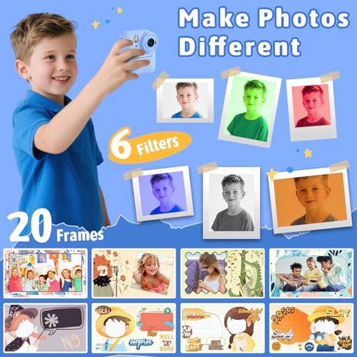 Okaloka Kids Instant Print Camera Toys,1080P HD Toddler Digital Video Camera,Christmas Birthday Gifts for Girls Boys Age 3-12 Year Old - TF Card Included (Blue) - Image 4
