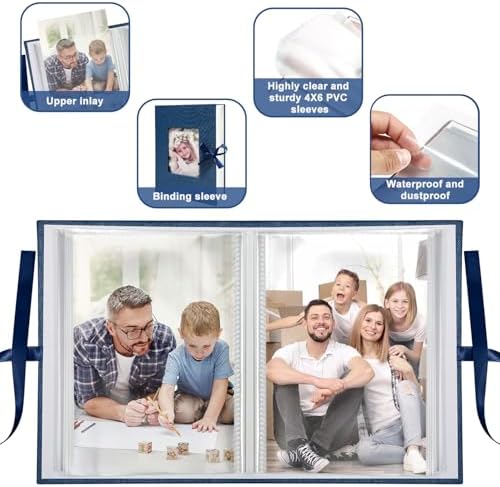Photo Album 4x6 100 Pockets, Slip-in Picture Albums, Linen Cover Top Loader Vertical Pockets Albums for Baby, Kids Boy Girls, Wedding, Family, Anniversary, Blue - Image 6