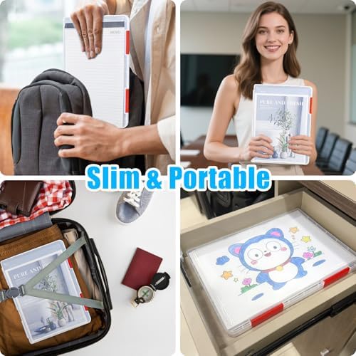 SAYEEC Portable Project Case A4 Plastic Transparent File Storage Box for 8.5"x11" Paper Slim Photo Art Craft Storage Container Scrapbook Document Organizer Magazine Protector for Office School (Red) - Image 6