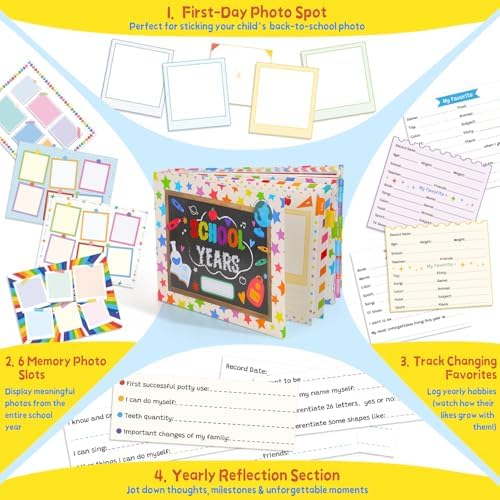 Scrapbooking Albums for Kids School Years Memory Book, Preschool to 12th Grade, 17 Pocket Pages for Photos & Artwork, Includes Birthday/Christmas/Halloween Pages, Index Tabs & Ruler, Gift-Ready Box - Image 2