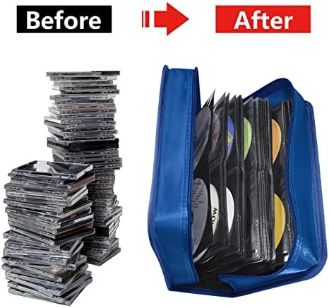 Siveit CD Case DVD Storage Holder, CD/DVD Case Wallet 128 Capacity DVD Cases Organizer CD Binder, Portable CD Wallet for Home Travel (Black binder, Blue) - Image 4