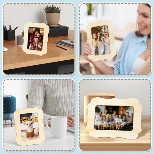 VOKOY 30 Pack Wooden Picture Frames for Crafts, 4" x 6" Photos DIY Wood Frames for Crafting,Unfinished Standing Photo Frames DIY Crafts Wood Decorate for Birthday Party Gifts, Vintage Shape - Image 7