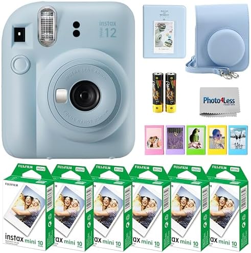 Fujifilm Instax Mini 12 Instant Camera Bundle with Fujifilm Instax Mini Instant Film Value Pack (60 Sheets) with Accessories Including Protective Case, Strap, Photo Album (Pastel Blue) by FUJIFILM