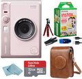 Fujifilm Instant Mini EVO Hybrid Camera Bundle with 20 Instant Film Sheets + 32GB Memory Card + Carrying Case + Flex Tripod + BluebirdSales Cleaning Cloth (Gentle Pink) by FUJIFILM