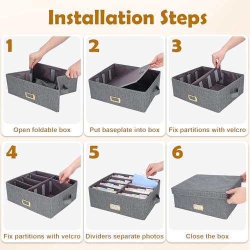 Photo Storage Organizer Box with Dividers(4x6 Photos, Grey) - Image 6