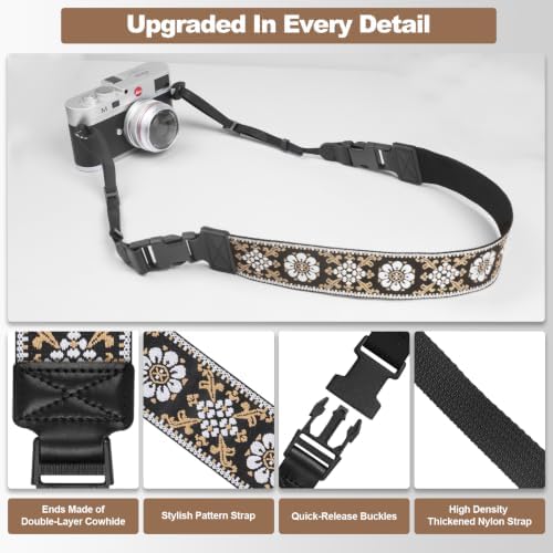 Adjustable Camera Neck Strap, Vintage Embroidered Shoulder & Crossbody Camera Strap with 4 Connection Ways, Anti-Slip Camera Strap for DSLR, Mirrorless & Camcorder, Travel & Outdoor Photography Gear - Image 5