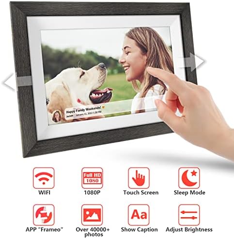 Frameo 10.1 Inch WiFi Digital Picture Frame，1280 * 800IPS HD Cloud Smart Digital Photo Frame,32GB Storage, Wall Mountable, Auto-Rotate,Easy to Share Photos or Videos via FRAMEO APP （Wood Frame） - Image 3
