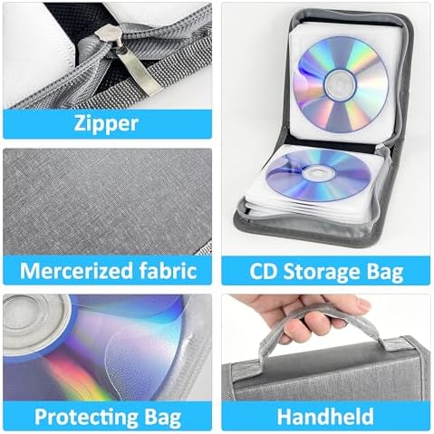 DVD Case CD Storage,40 Capacity CD Cases Holder DVD Storage Case Holders CD DVD Disc Case Storage Wallet Binder for Car Home Office Travel (40 Silvery) - Image 3
