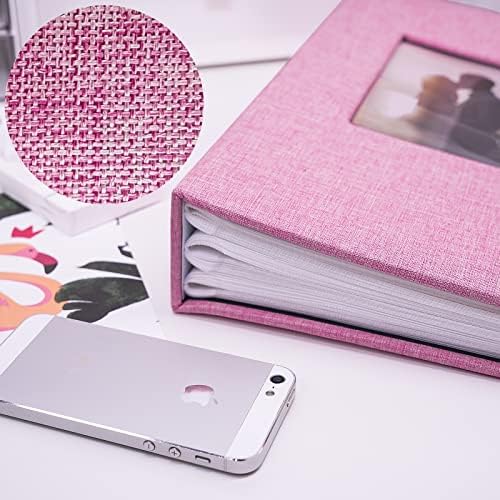 Vienrose 4x6 Photo Album,420 Pockets,Linen Cover with Window,Pink - Image 3
