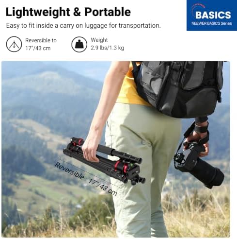 NEEWER Basics 72" / 182 cm Travel Tripod Monopod for Camera, Compact Lightweight Portable Video Recording Stand, Arca Type Ball Head, Cell Phone Holder Compatible with iPhone, Max Load 13.2 lb, TP14B - Image 2