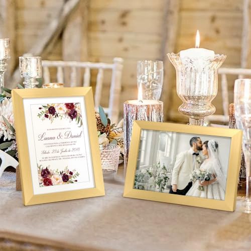 upsimples 5x7 Picture Frame Set of 10, Display Pictures 4x6 with Mat or 5x7 Without, Multi Photo Frames Collage for Wall or Tabletop Display, Gold - Image 2