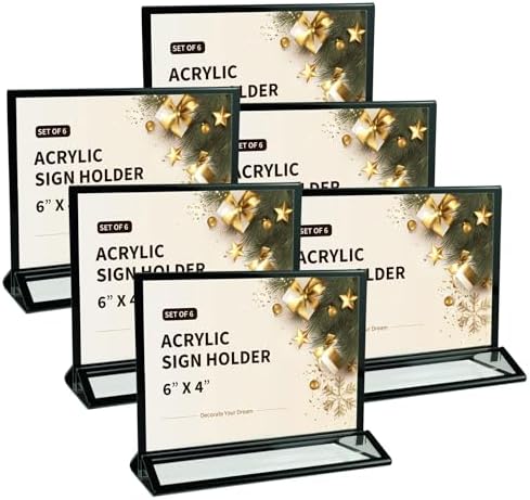 6 Pack Picture Frames 4x6" Horizontal Menu Holders for Restaurant, Double-Sided Acrylic Sign Holders for Wedding Table Numbers, Christmas Photo Frames Flyer Holder Display Stand for Office, Party by Pansyling