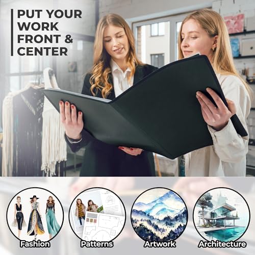 Dunwell 12x18 Art Portfolio Binder, 24-Sleeve, Black Mounting Paper, Black - Image 4