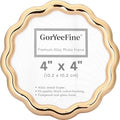 High-End Gold 4x4'' Round Zinc Alloy Picture Frames,Unique Wave Design,Heavy Weight Photo Frame with Premiunm Soft Velvet & Backing for Tabletop or Home Decor by GorYeeFine