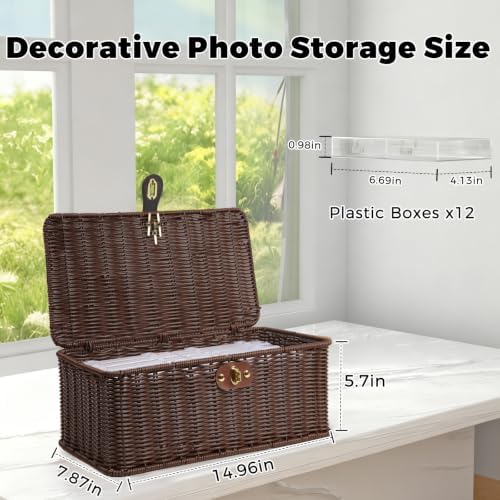 Decorative Photo Storage Box with 12 Plastic Cases for 4x6 Photos, Coffee - Image 4