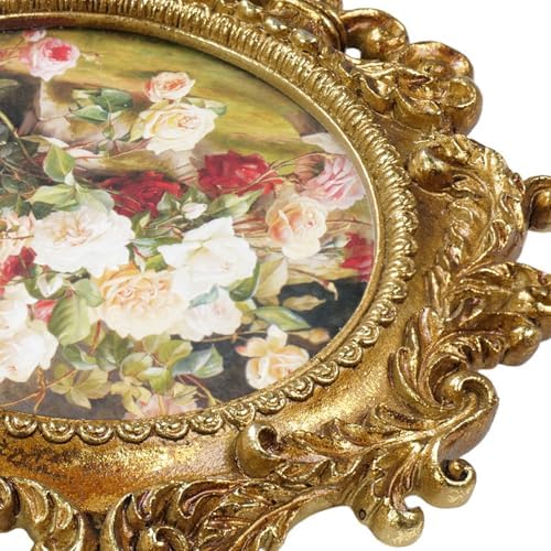 Cuspin 4x4 Picture Frame Gold Vintage Round Floral Resin Frame - Image 6