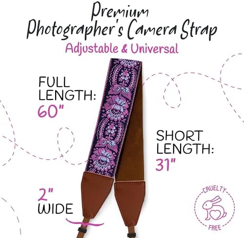 Art Tribute Camera Strap - Shoulder, Crossbody & Neck Camera Strap for Photographers, Fits All Cameras, Canon Nikon Sony Fujifilm, Padded Strap W/Quick Release, Embroidered Cotton & Leather Ends - Image 5
