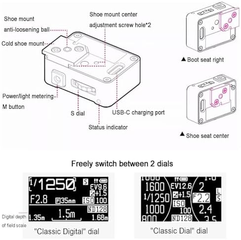 Camera Light Meter, 30° High Precision Ambient Light Digital Exposure Meter with Canvas Storage Bag and 0.96-inch OLED Display, Ultra-Compact 26g, Rechargeable 20H Battery Life for Film Cameras - Image 4