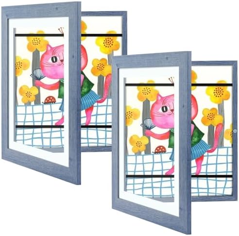 2 Pack 10x12.5 Front-Opening Kids Artwork Frames Changeable (Navy Blue) by GoldenStateArt
