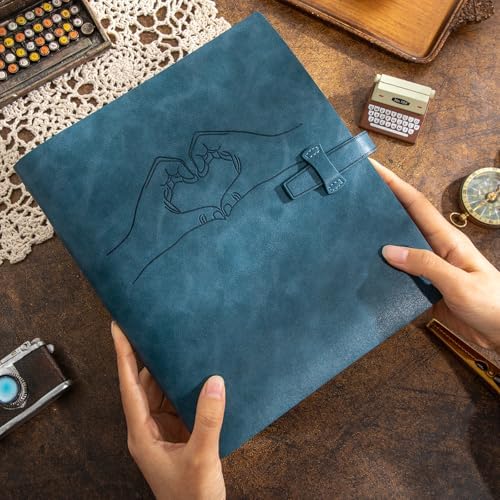 Leather Photo Album for 4x6 Pictures Album Book With Writing Space for Family Wedding Anniversary Birthday Christmas Baby Vacation, Gift for Anniversary (Blue Heart) - Image 2