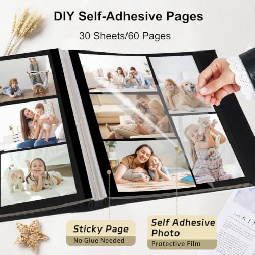 RECUTMS Self Adhesive Photo Album, Leather Scrapbook Album DIY 60 Pages - Image 2