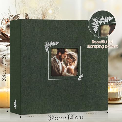 Lanpn 2 Packs Scrapbook Photo Album 12x12, Linen Window Design Cover Top Load 3 Ring Folder Binder Photo Book Photobook 12 x 12 inch with 30 Plastic Sleeves 60 Pages (Green) - Image 2