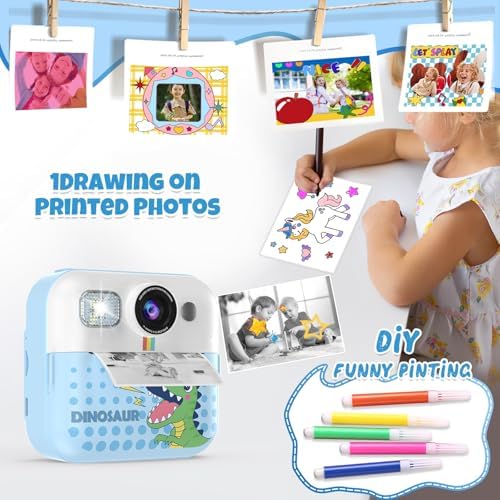 Instant Print Camera for Kids, Toddler 1080P Toys Printable Selfie Cameras, Christmas Birthday Gifts for Girls Boys Age 3-10 with 3 Roller Photo Paper(Blue) - Image 4