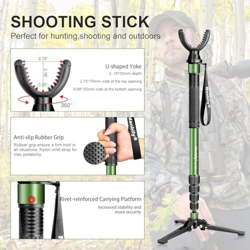Manbily Shooting Stick Monopod with Tri-Stand Tripod Base, with Rotating and Removeable U-Shaped Yoke for Hunting, Shooting, and Outdoors-Green (G-333) - Image 4