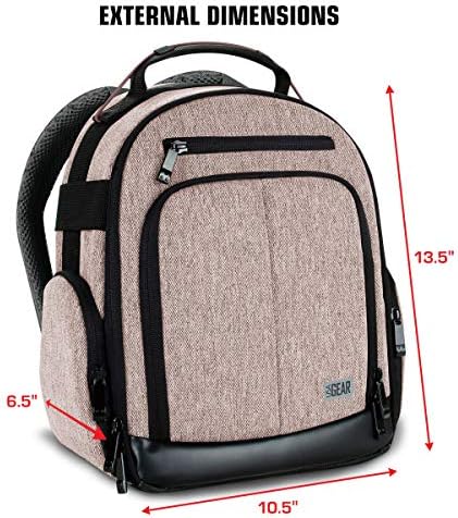 USA Gear Portable Camera Backpack for DSLR with Customizable Accessory Dividers, Weather Resistant Bottom and Comfortable Back Support - Compatible with Canon, Nikon, Sony, Fujifilm, and More (Brown) - Image 4