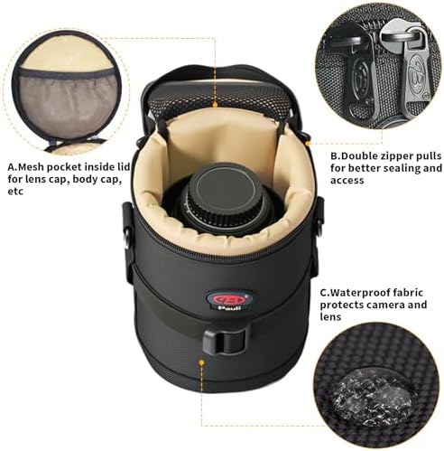 Camera Lens Case,Fits 6.70"x10.63" DSLR Lens,Protective Carry Pouch - Image 3