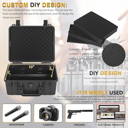 Protective Hard Case Shockproof Water-resistant with Customized DIY Foam Insert fit for Camera, etc, 11 X 9.5 X 5-Inch - Image 3