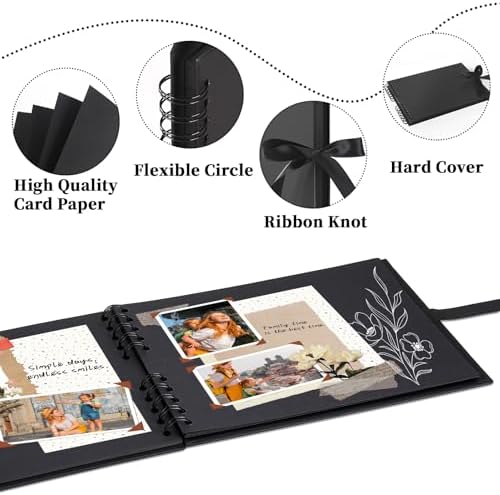Vienrose Scrapbook Album 80 Pages 11x8 Inch Black - Image 5