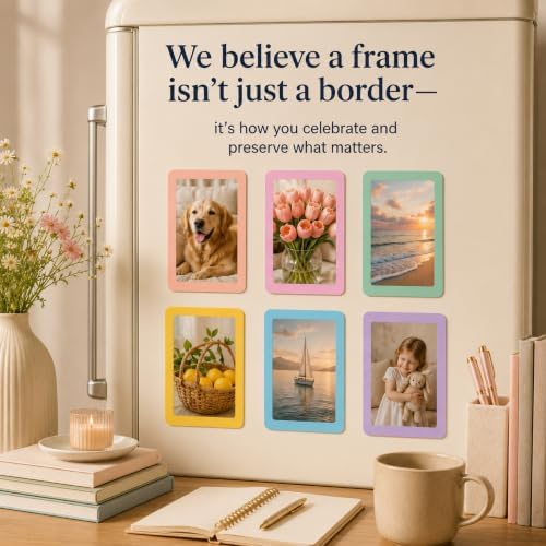 12 Pack Pastel Magnetic Picture Frames 4x6 - Macaron Soft Tones Minimalist Magnet Photo Borders for Refrigerator, Locker, Classroom & Office Decor - Open Face Aesthetic Home Accessories - Image 3