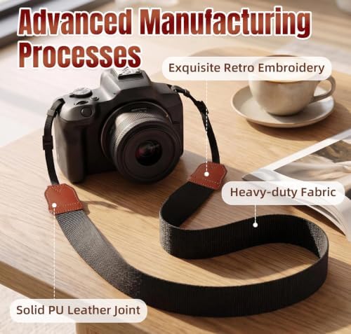 DSLR Camera Neck Strap, Adjustable Woven Soft Camera Shoulder Strap for Canon G7X SX740 EOS R5 R6 5D Mark IV 6D SL3 SL2 T8i T7 T7i 90D 80D Sony ZV-E10 A7C A6600 A7 IV III A7S Nikon Z30 Z50(Black) - Image 2