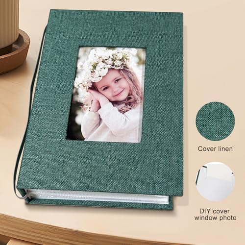 Photo Album 4x6 100 Pockets, Linen Cover Top Loader Vertical, Slip-in Picture Dark Green Pockets Albums for Wedding, Family, Anniversary, Baby, Vacation - Image 3