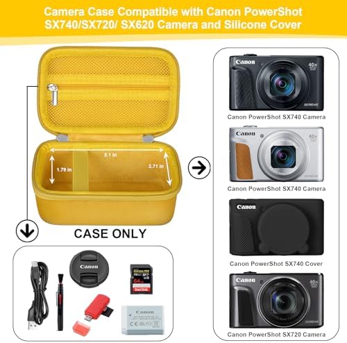 RAIALL Camera Case for Canon PowerShot SX740 HS/ SX730 HS/ SX720 HS/ SX620 HS Digital Camera, 4K Video Camera Hard Carrying Case Protective Travel Bag, Mesh Pocket for Batteries and USB Cable, Yellow - Image 3
