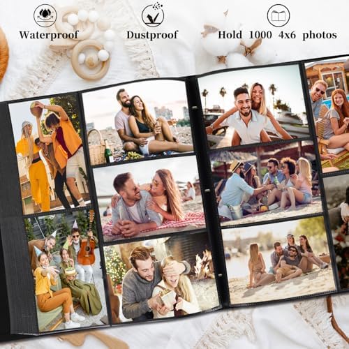 Artmag Photo Album 4x6 1000 Photos, Large Capacity Wedding Family Leather Cover Picture Albums Holds Horizontal and Vertical 4x6 photos with Black Pages(Beige) - Image 3