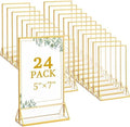 Floroom 24 Pack 5x7 Inch Clear Acrylic Sign Holders, Double-Sided Gold Display Stand Picture Frames for Table Numbers, Menus, Flyers, Weddings, and Offices by Floroom