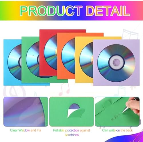 Faccito 240 Pcs Paper Cd Sleeves Colored Bulk 4.92 x 4.92 Inches DVD Sleeves Vcd Envelopes Disc Sleeves Cd Cases Movie Cases for DVD, Mutiple Colors - Image 3