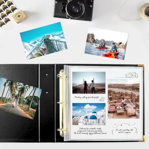 12x12 Photo Album 3 Ring Binder, Leather Cover Scrapbook Album 12x12 D-Ring with 10 Scrapbook Refill Pages Protective Plastic Sleeves - Black - Image 4