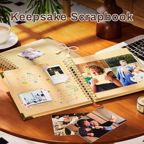 8x8 Scrapbook Album, Handmade Lokta Paper Cover, 40 Pages 250gsm Acid-Free Kraft Paper, DIY Memory Photo Album with Metal Corners & Inner Pocket for Wedding, Anniversary, Baby, Family - Image 2