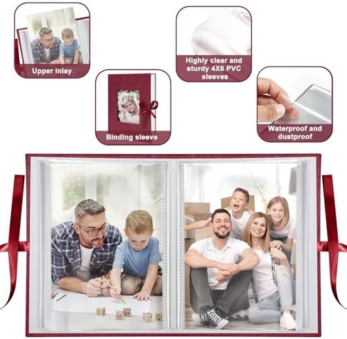 Photo Album 4x6 100 Pockets, Slip-in Picture Albums, Linen Cover Top Loader Vertical Pockets Albums for Baby, Kids Boy Girls, Wedding, Family, Anniversary, Red - Image 6
