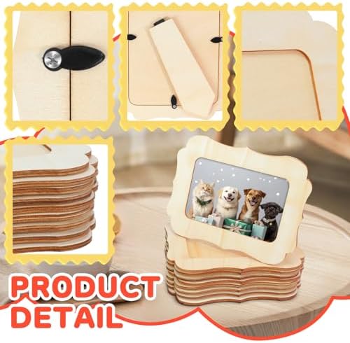 VOKOY 20 Pack Wooden Picture Frames for Crafts, 4" x 6" Photos DIY Wood Frames for Crafting,Unfinished Standing Photo Frames DIY Craft Wood Decorate for Birthday Party Gifts,Vintage Shape - Image 3