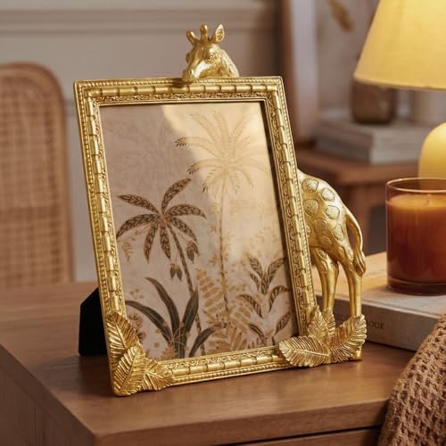 Cuspin 6x8 Picture Frame Gold Vintage Giraffe Ornate Resin Frame - Image 6