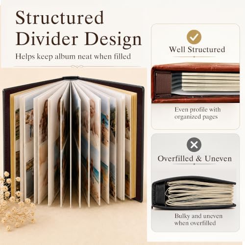 Photo Album Holds 3X5, 4X6, 5X7, 6X8, 8X10 Photos, Leather Cover, Magnetic Self-Stick Page, Hand Made DIY Albums (Brown, Large) - Image 6